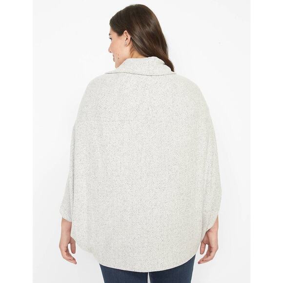 Lane Bryant Plus Size 14 16 Herringbone Cowl Neck Poncho Sweater Gray - Picture 2 of 8